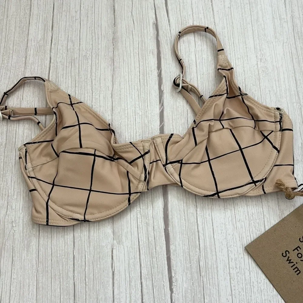 STONE FOX SWIM Conch Bikini Top - Sand Plaid Print